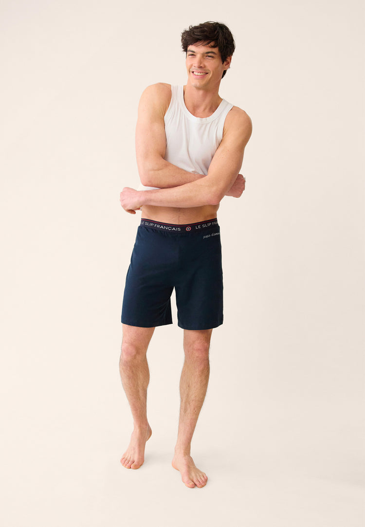 Bas de pyjamas court bleu en coton - Invincible Marine Brodé Papa D'Amour - Le Slip Français - 3