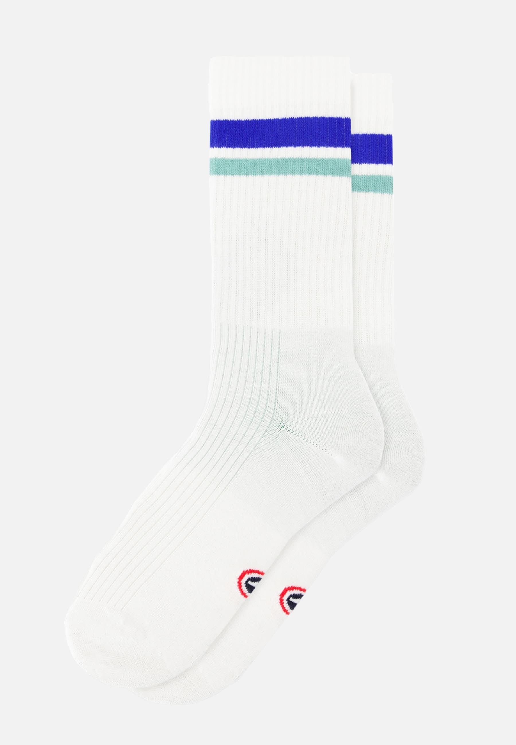 Chaussettes de sport mi-hautes rayées bleu et vert - Wilfried Horizontal Bleu Nautique Vert Azur - Le Slip Français -  1