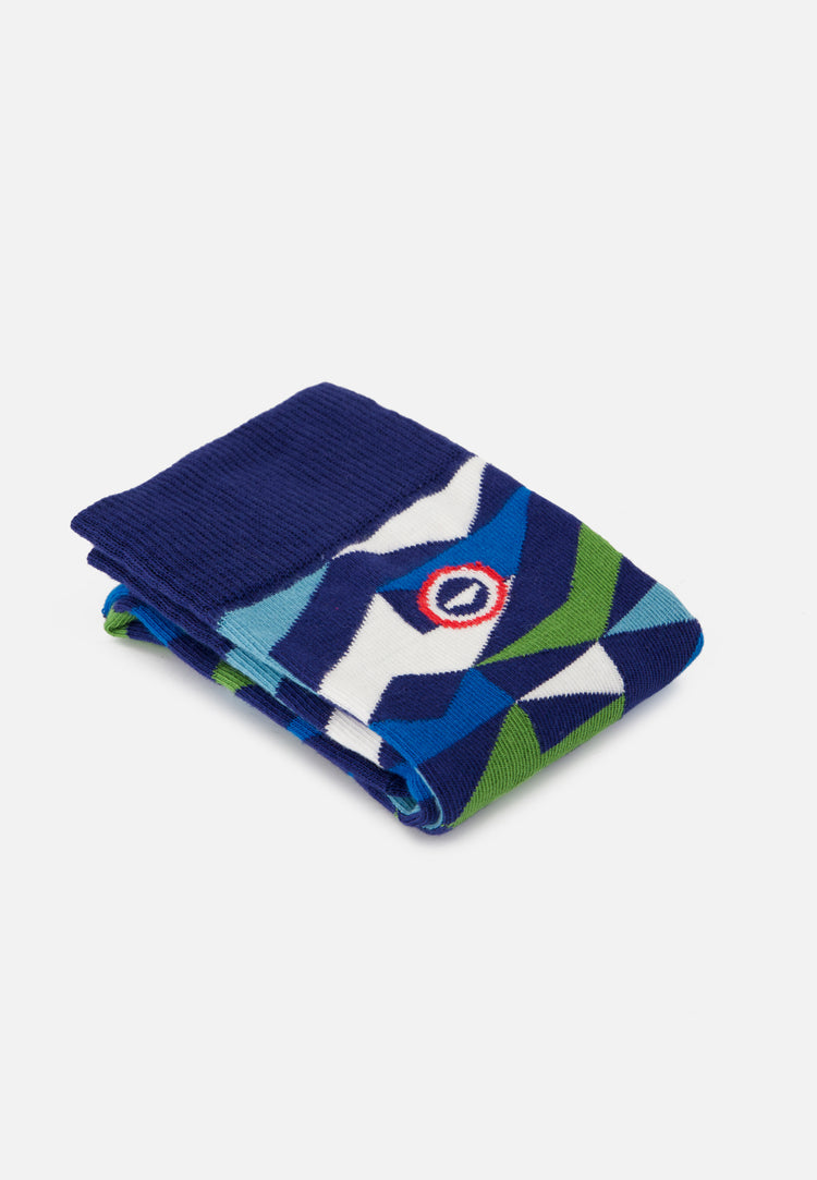 Chaussettes mi-hautes mixtes en coton - Lucas Mosaique Indigo - Le Slip Français - 3