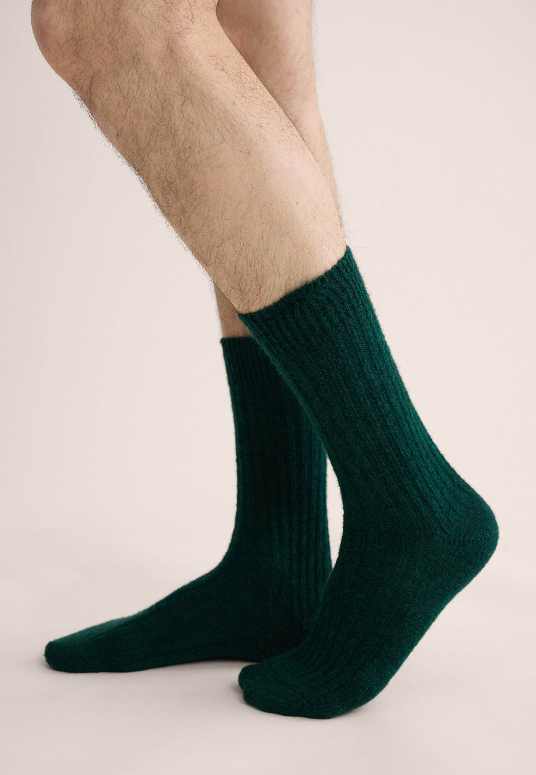 Chaussettes mi-hautes vert sapin avec mohair - Andy Vert Sapin - Le Slip Français -  2