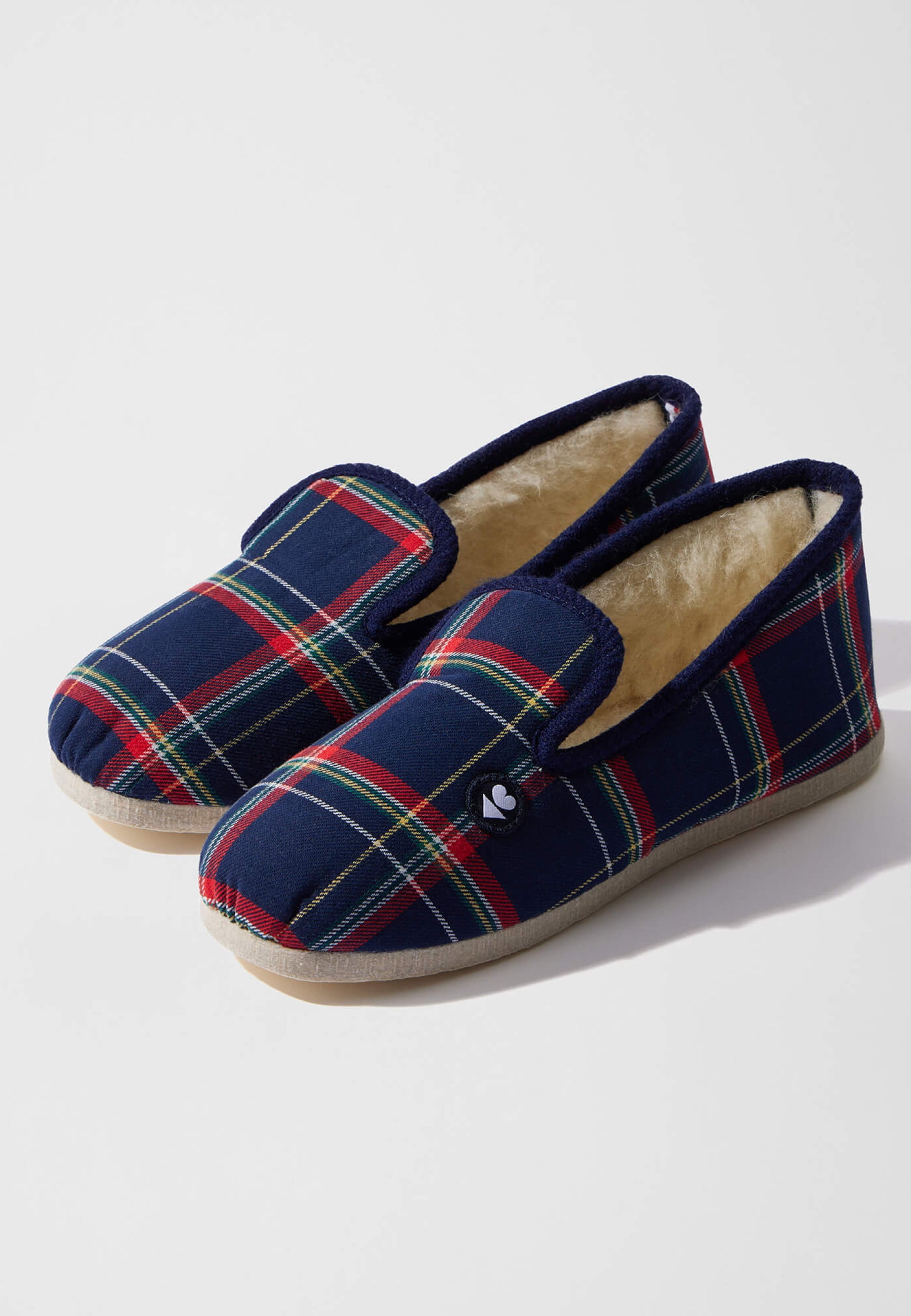 Chaussons d'intérieur en laine - Pantoufles Carreaux Marine - Le Slip Français -  1