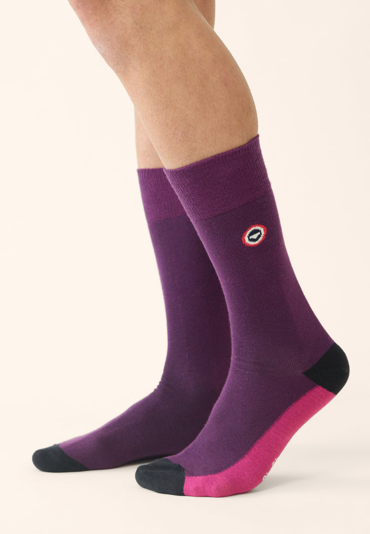 Chaussettes mi-hautes prune fantaisie - Lucas Demi Bloc Prune - Le Slip Français - 2