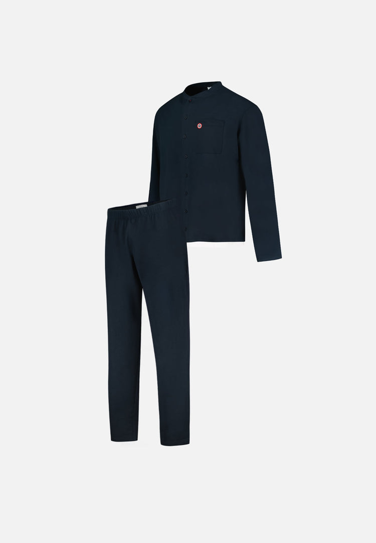 Ensemble pyjama haut et pantalon bleu marine en coton - Pyjama Hugo Haut Manches Longues Et Bas Long Uni Marine - Le Slip Français - 6