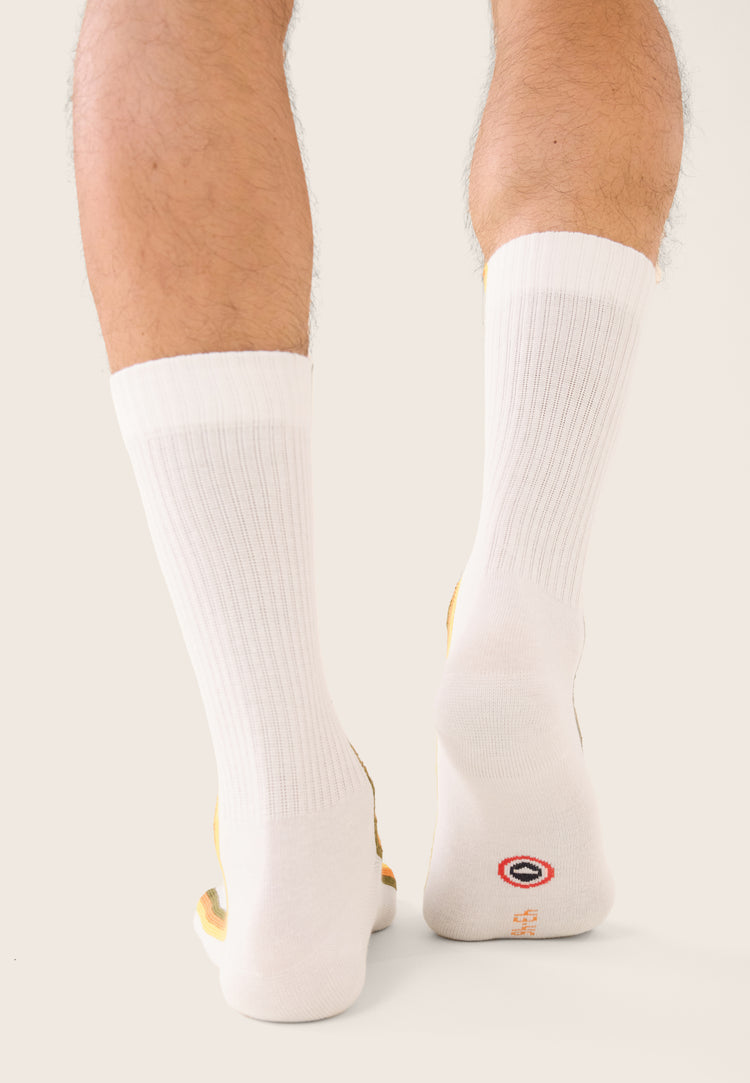 Chaussettes de sport mi-hautes rayées kaki, orange et jaune - Wilfried Lignes Kaki Veronese Orange Pur Jaune Citron - Le Slip Français - 3