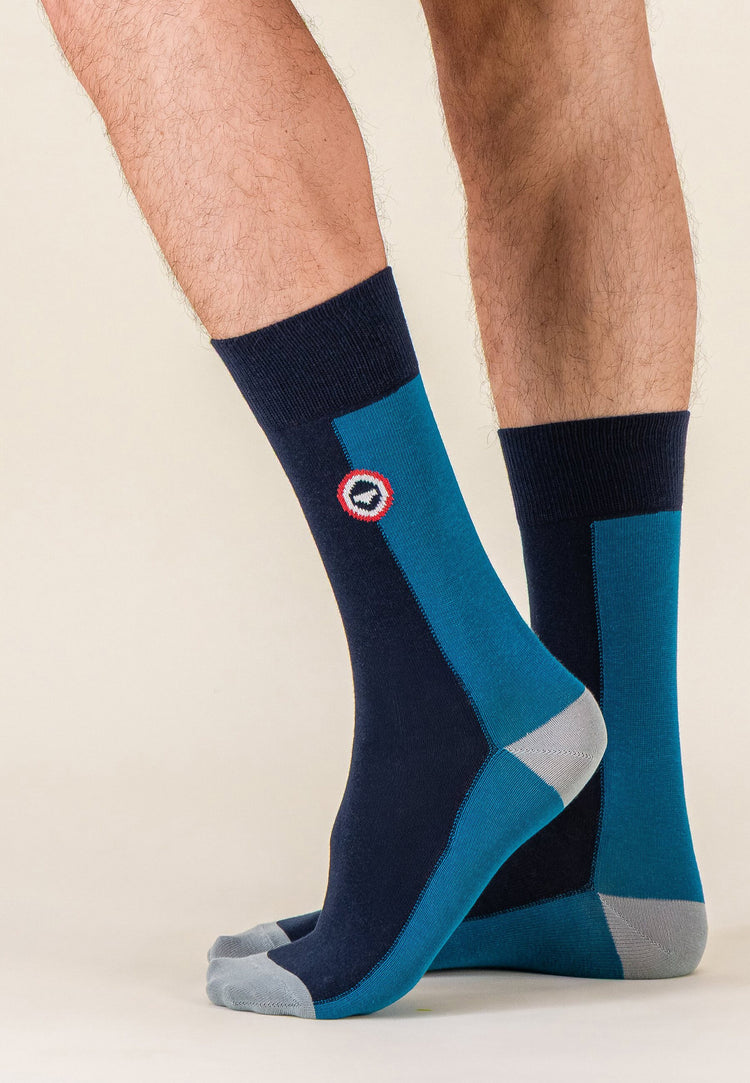 Chaussettes mi-hautes en coton - Lucas Color Block  Bleu Canard - Le Slip Français - 2