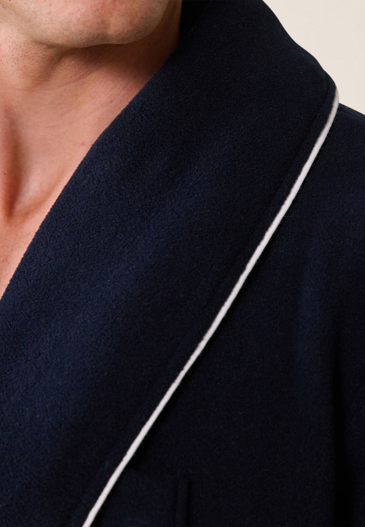 Robe de chambre chaude homme bleu marine avec col châle - Devy En Polaire Marine Porte Bonheur - Le Slip Français - 3