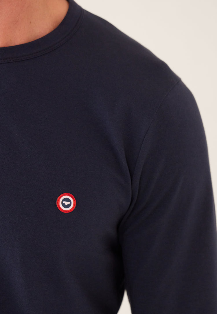 Ensemble pyjama haut bleu marine et bas fantaisie en coton - Pyjama Manuel Haut Manches Longues Uni Marine Et Bas Long Fantaisie - Le Slip Français - 5