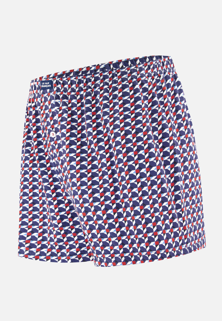 Caleçon à motif puzzle bleu acier en jersey de coton - Fredo Puzzle Bleu Acier - Le Slip Français - 1