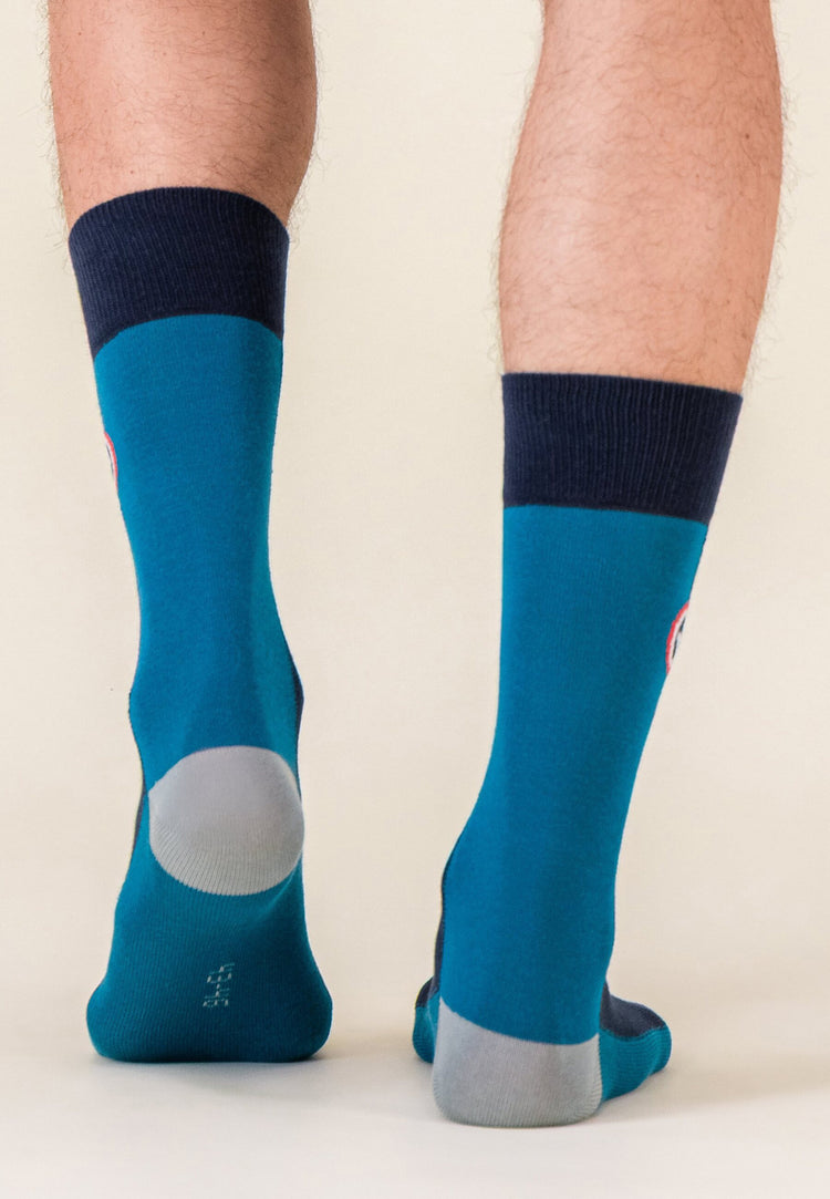 Chaussettes mi-hautes en coton - Lucas Color Block  Bleu Canard - Le Slip Français - 4