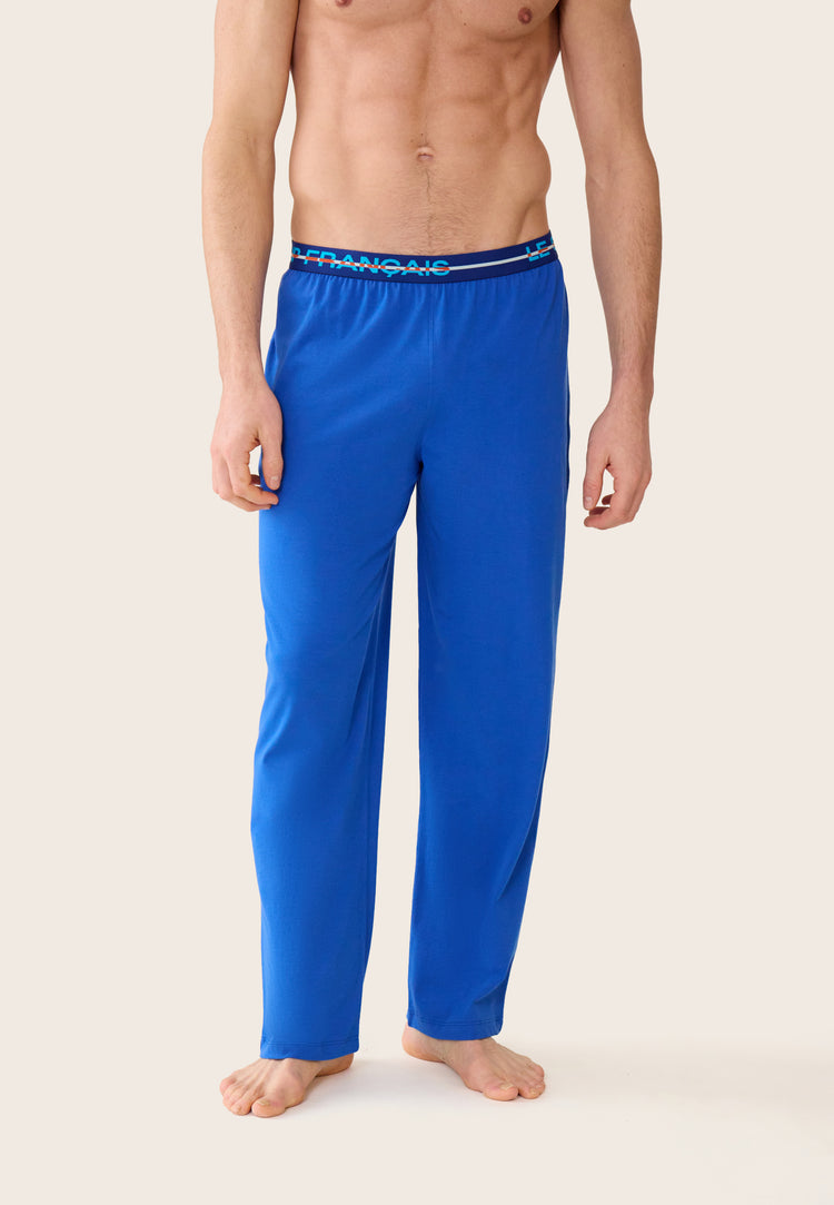 Bas de pyjama long homme bleu en coton - Indomptable Bleu Nautique - Le Slip Français - 1