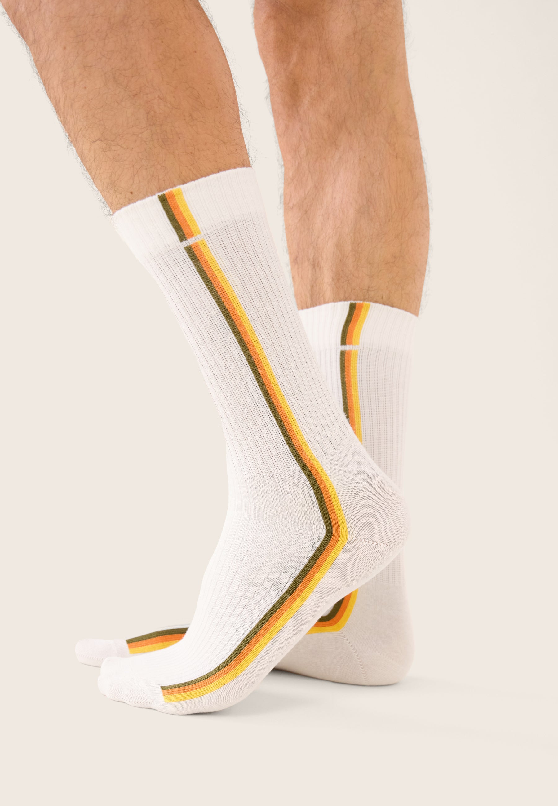 Chaussettes de sport mi-hautes rayées kaki, orange et jaune - Wilfried Lignes Kaki Veronese Orange Pur Jaune Citron - Le Slip Français -  2