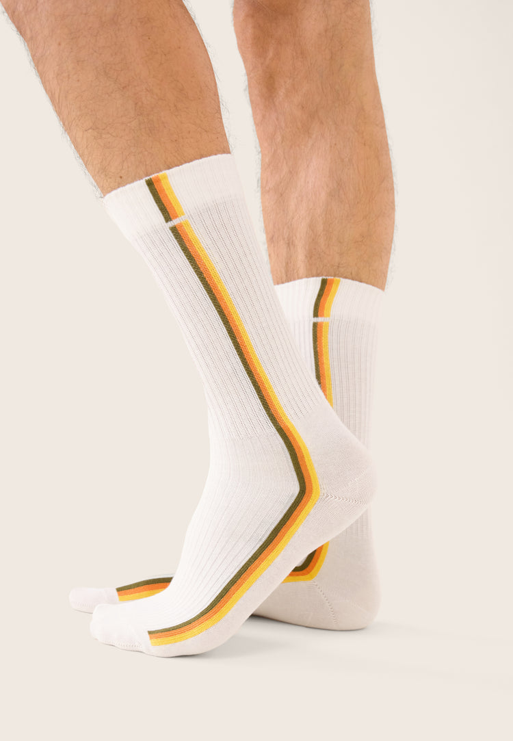 Chaussettes de sport mi-hautes rayées kaki, orange et jaune - Wilfried Lignes Kaki Veronese Orange Pur Jaune Citron - Le Slip Français - 2