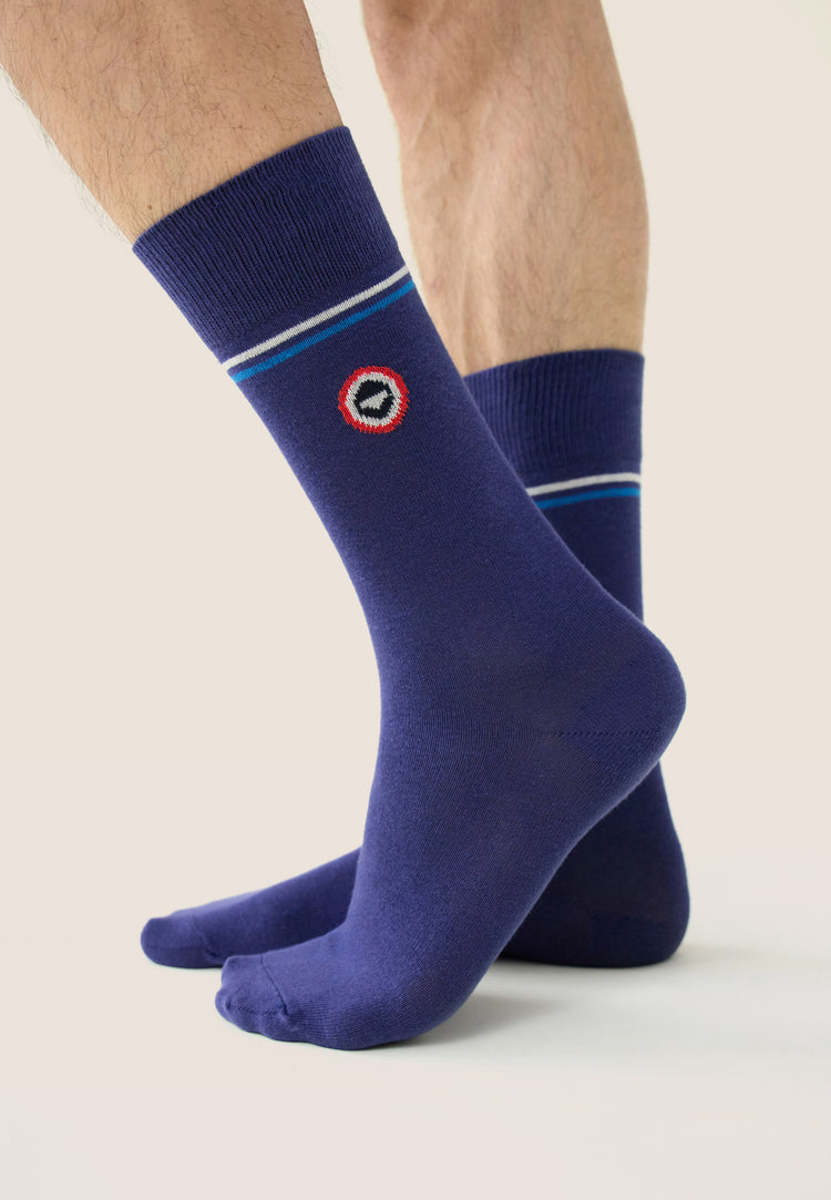 Chaussettes mi-hautes mixtes en coton - Lucas Ligne Indigo - Le Slip Français - 2