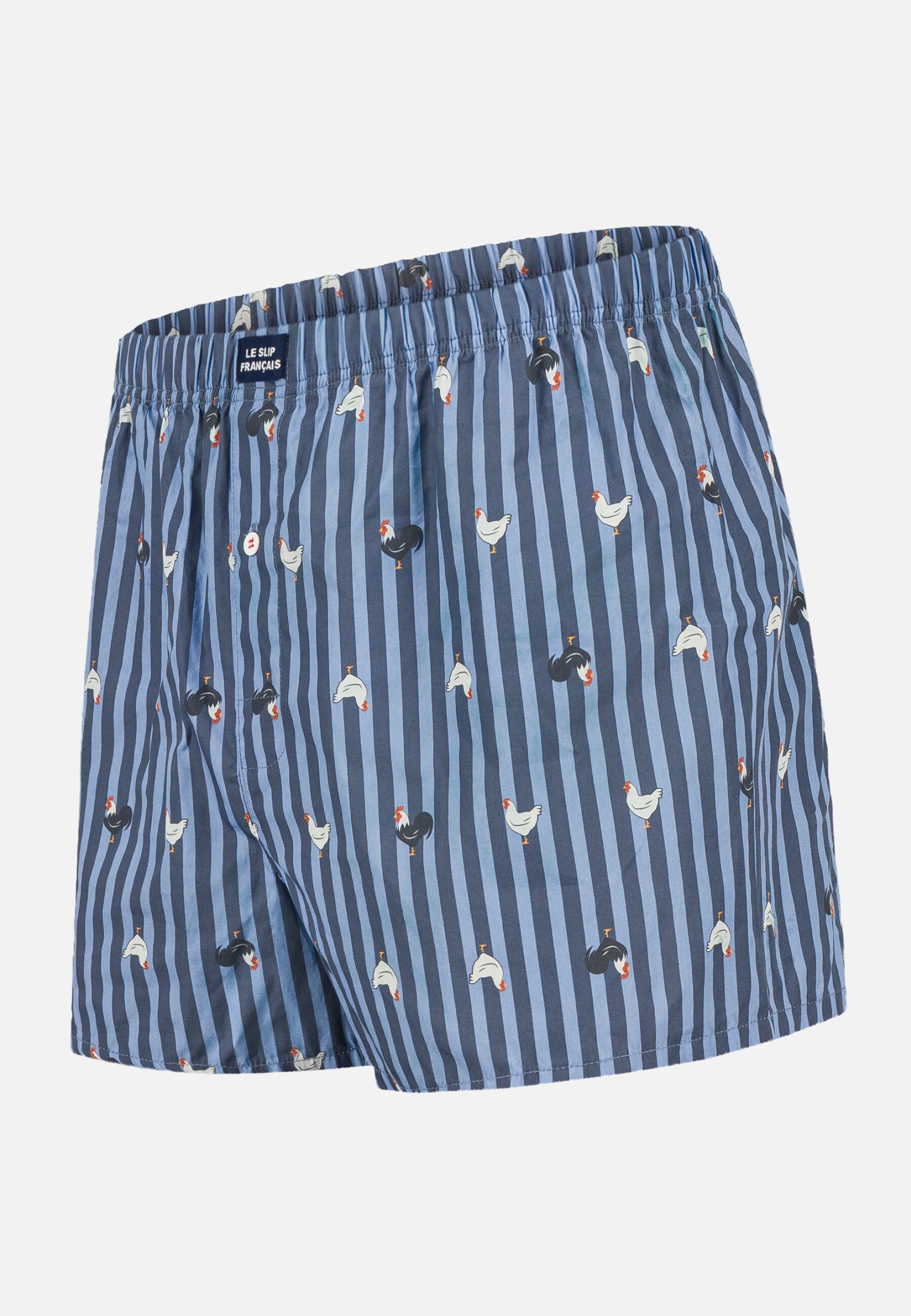 Caleçon à motif rayure coq bleu acier en coton - Jacques Rayure Coq Bleu Acier - Le Slip Français -  1