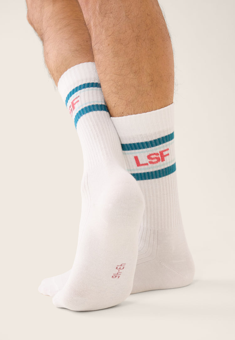 Chaussettes de sport mi-hautes rayées bleu, vert et rose - Wilfried Lsf Bleu Canard Vert D'Eau Rose Cerise - Le Slip Français - 4