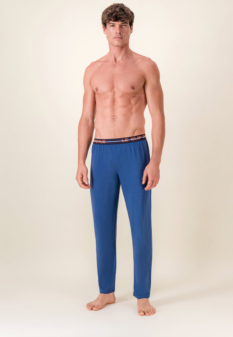 Bas de pyjama long bleu en coton - Indomptable Bleu Acier - Le Slip Français - 1