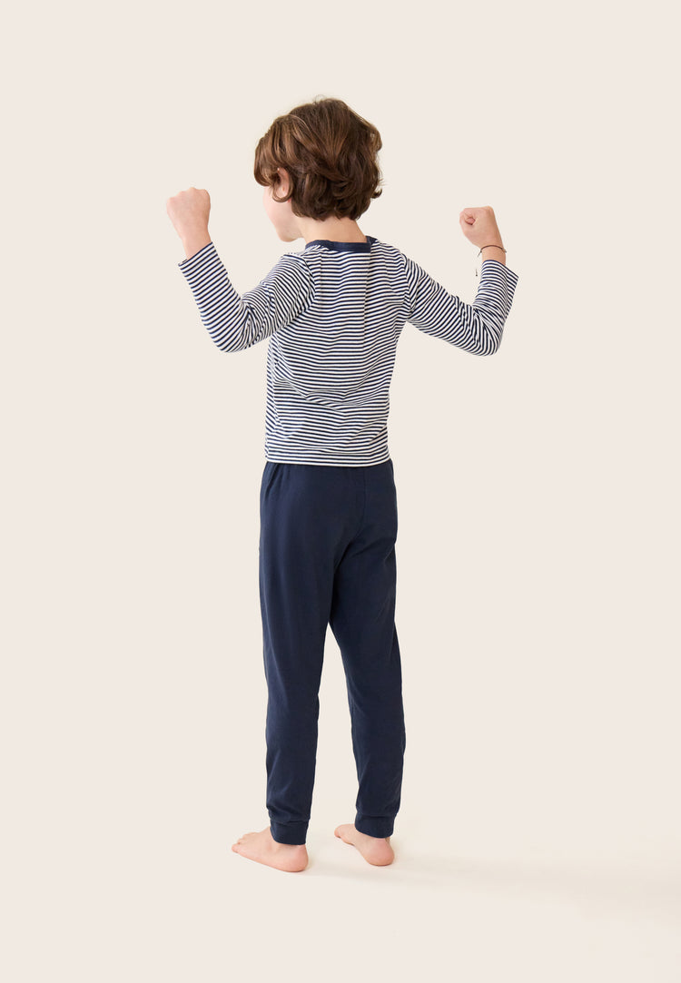 Ensemble pyjama enfant haut marinière et pantalon bleu marine en coton - Petit Jeason Mariniere Marine - Le Slip Français - 3