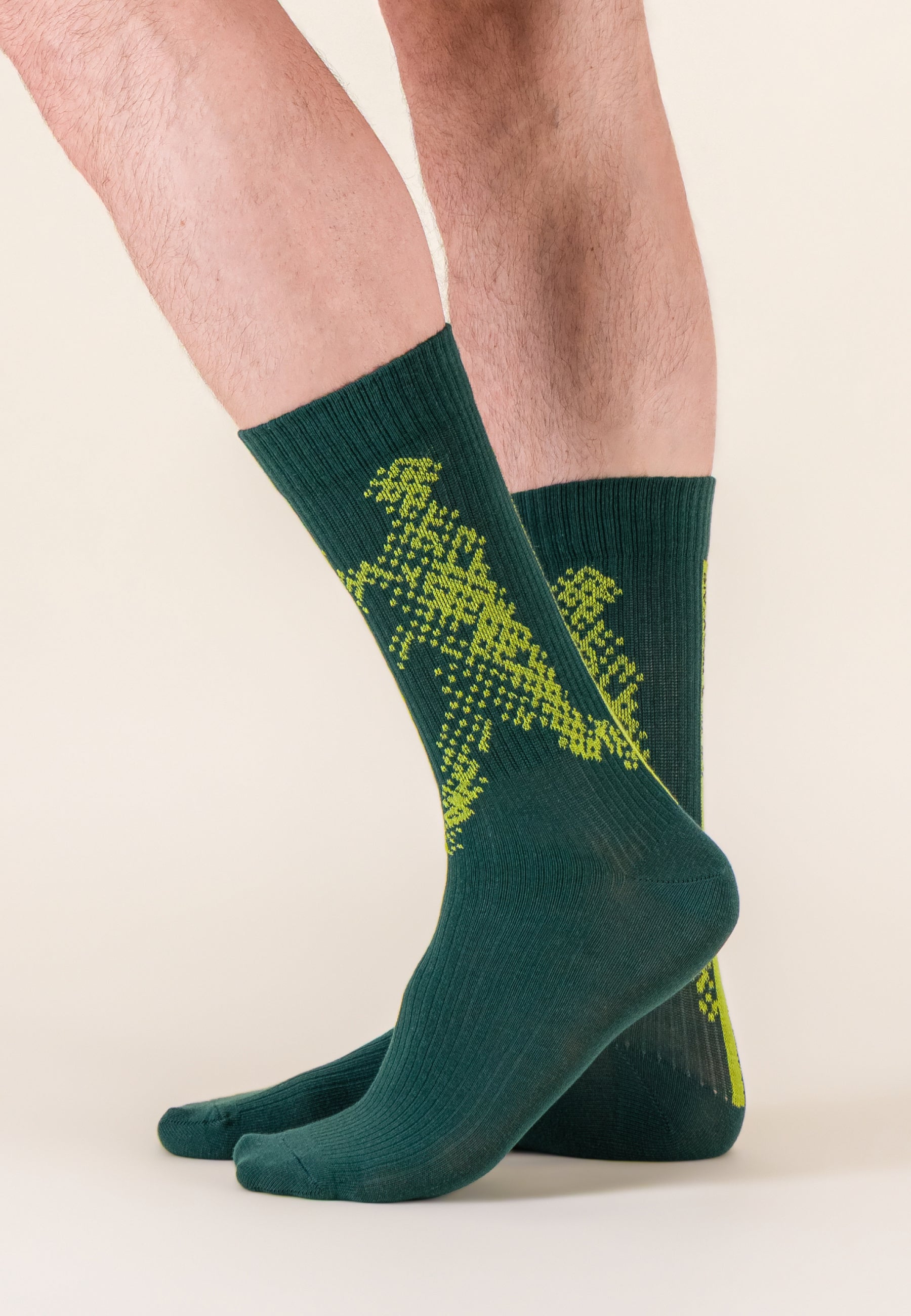 Chaussettes de sport mi-hautes à motif joueurs vert forêt anis en coton - Wilfried Joueurs Vert Forêt Anis - Le Slip Français -  2