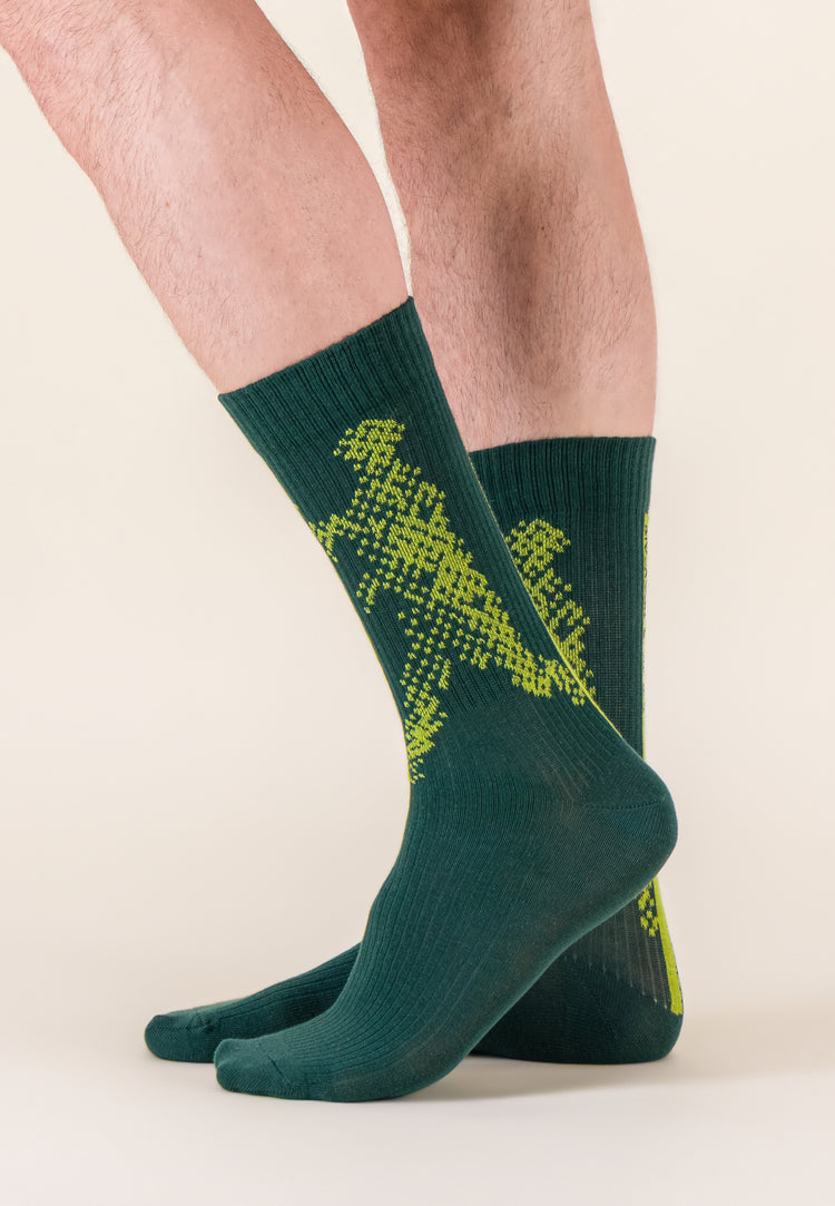 Chaussettes de sport mi-hautes à motif joueurs vert forêt anis en coton - Wilfried Joueurs Vert Forêt Anis - Le Slip Français - 2