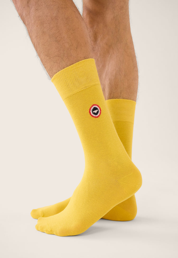 Chaussettes mi-hautes unies jaune - Robuste Jaune Citron - Le Slip Français - 2
