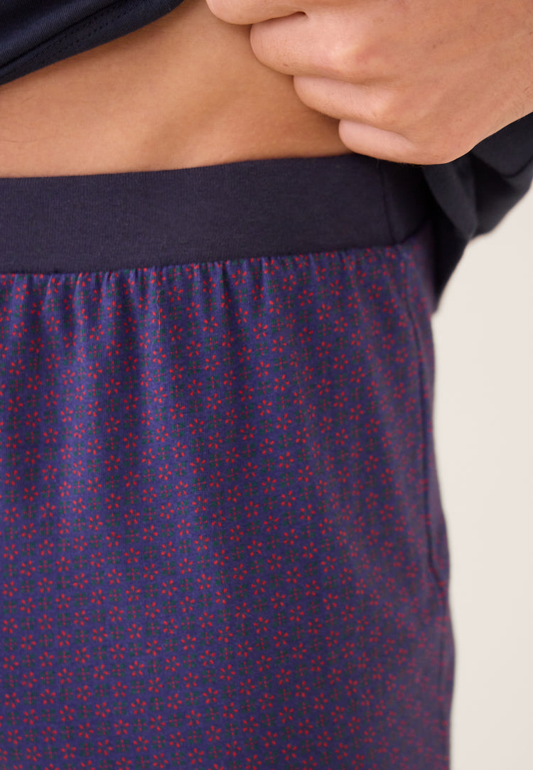 Ensemble pyjama haut bleu marine et pantalon fantaisie en coton - Pyjama Sebastien Haut Manches Longues Uni Marine Et Bas Long Fantaisie - Le Slip Français - 2