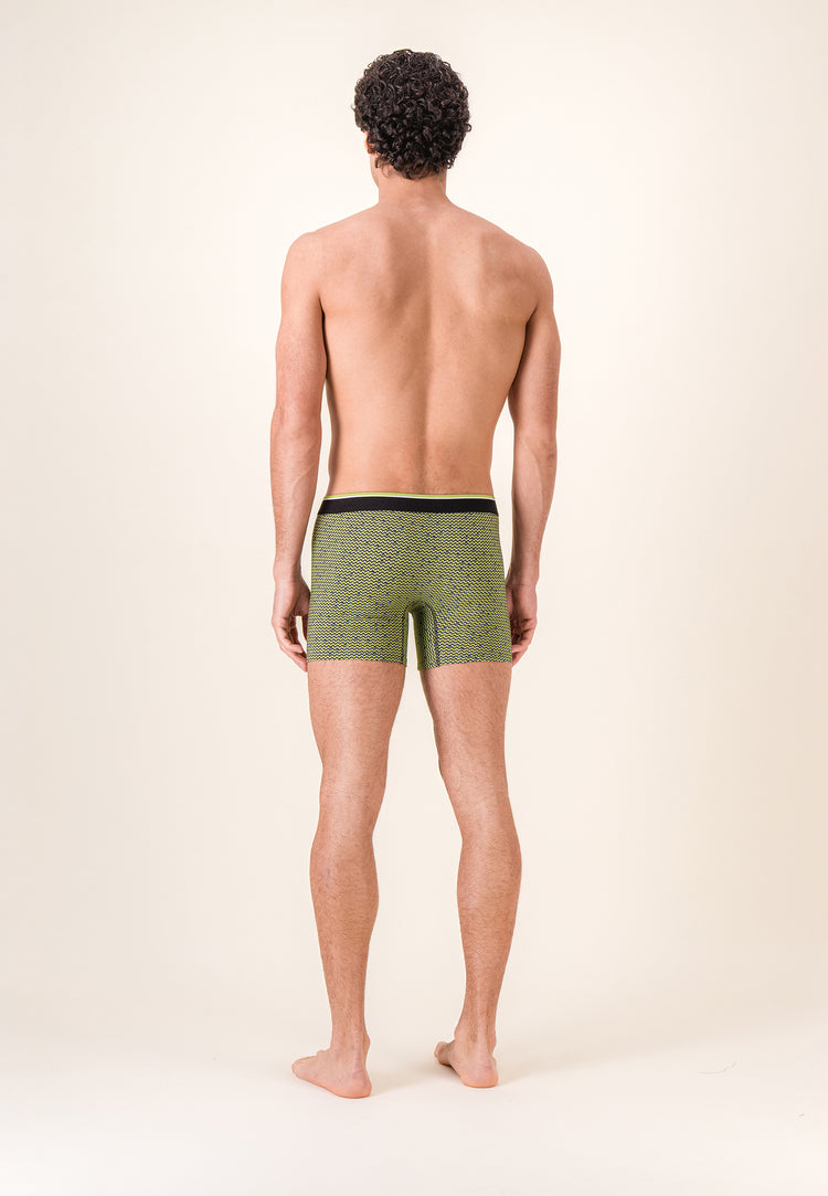 Boxer long à motif chevron jaune anis en coton - Michel Chevron Jaune Anis - Le Slip Français - 4