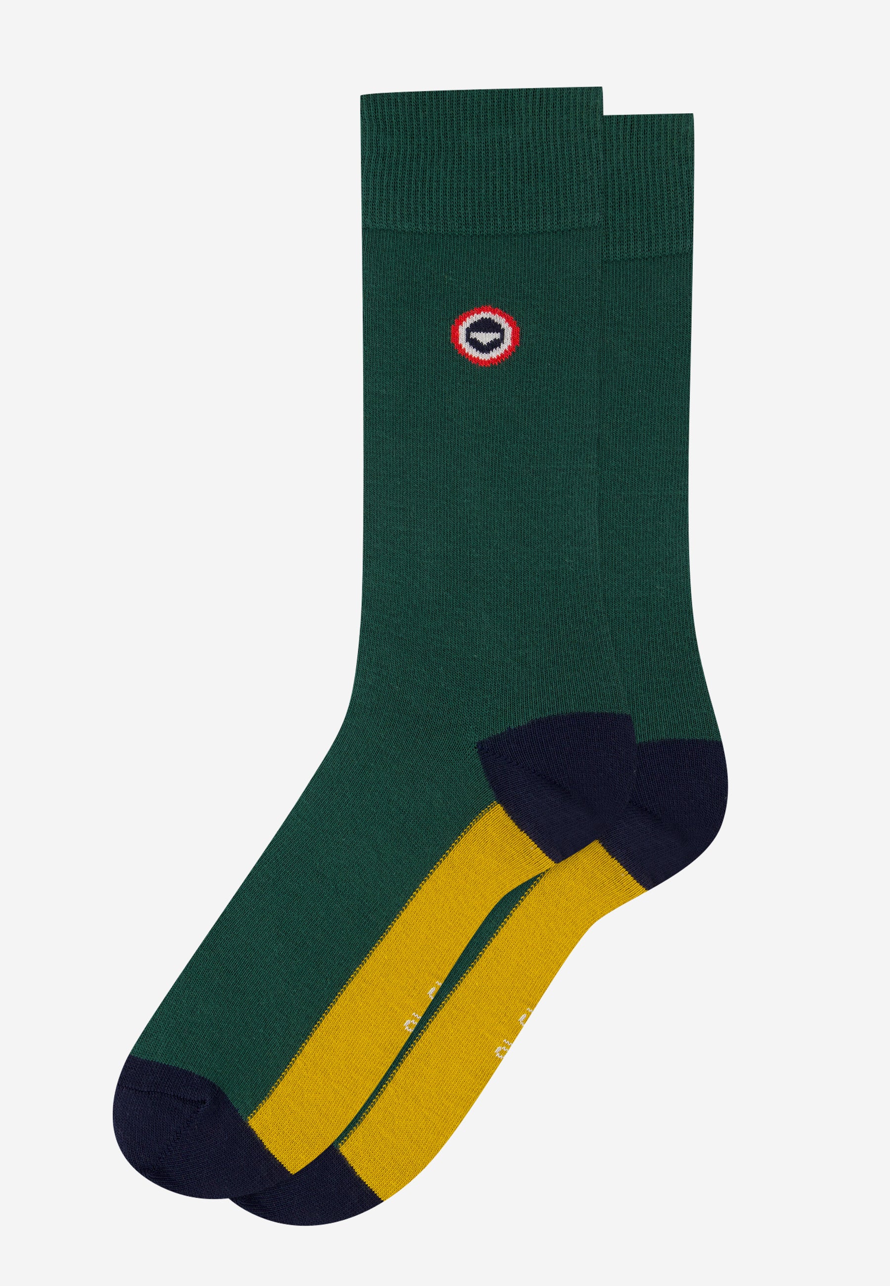 Chaussettes mi-hautes mixtes en coton - Lucas Demi Bloc Vert Sapin Moutarde - Le Slip Français -  1