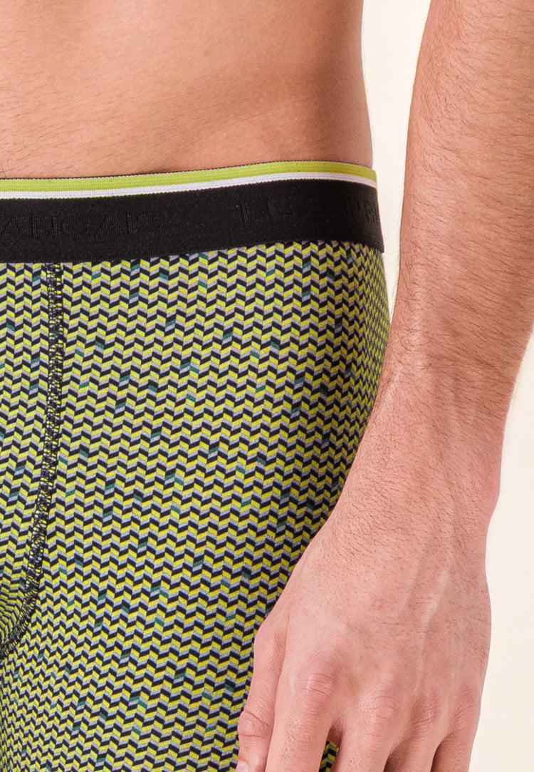 Boxer long à motif chevron jaune anis en coton - Michel Chevron Jaune Anis - Le Slip Français - 5