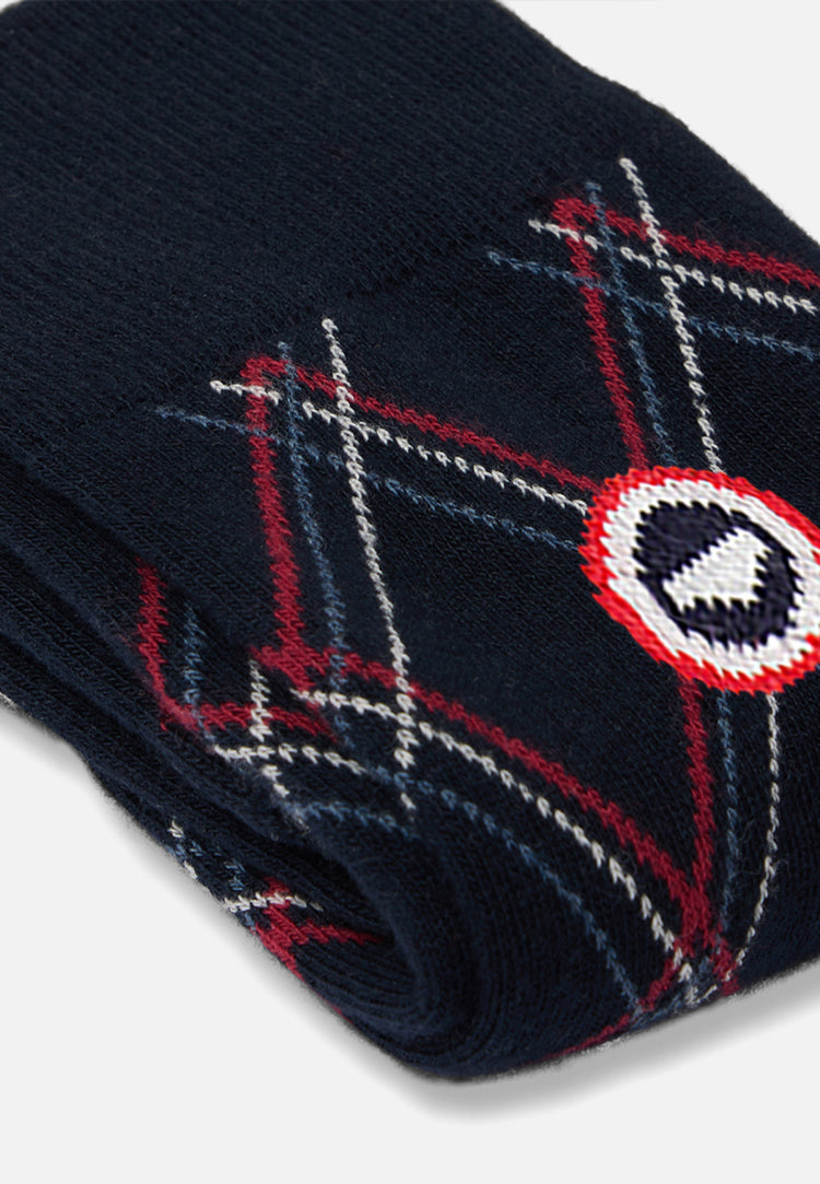 Chaussettes mi-hautes bleu marine à carreaux fantaisie - Lucas Carreaux Marine - Le Slip Français - 3