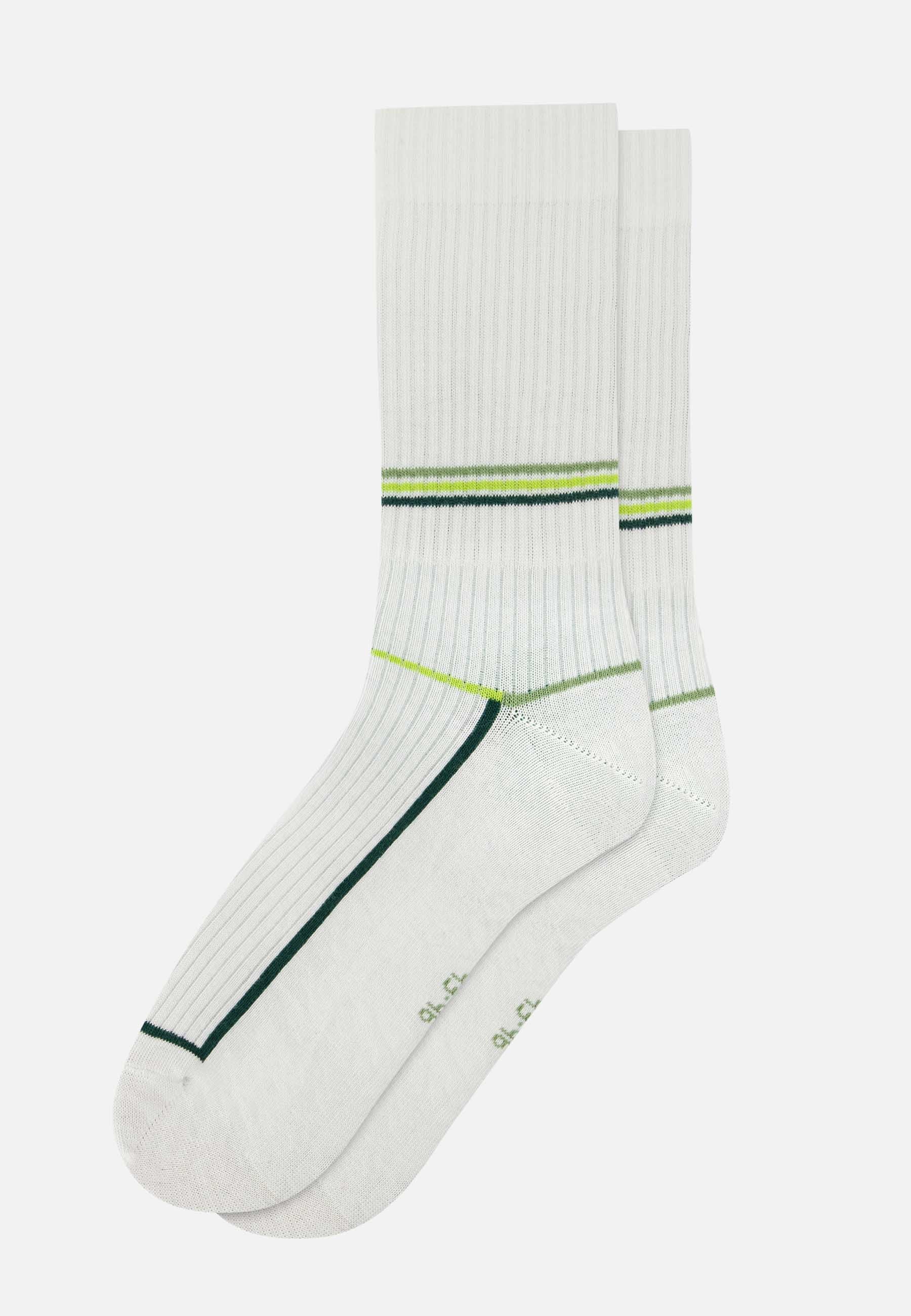 Chaussettes de sport mi-hautes à motif laser blanc jaune anis en coton - Wilfried Laser Blanc Jaune Anis - Le Slip Français -  1