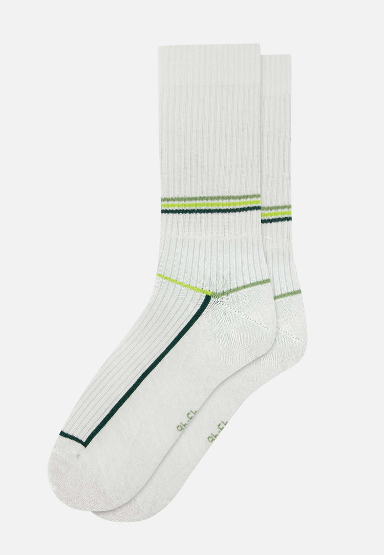 Chaussettes de sport mi-hautes à motif laser blanc jaune anis en coton - Wilfried Laser Blanc Jaune Anis - Le Slip Français - 1