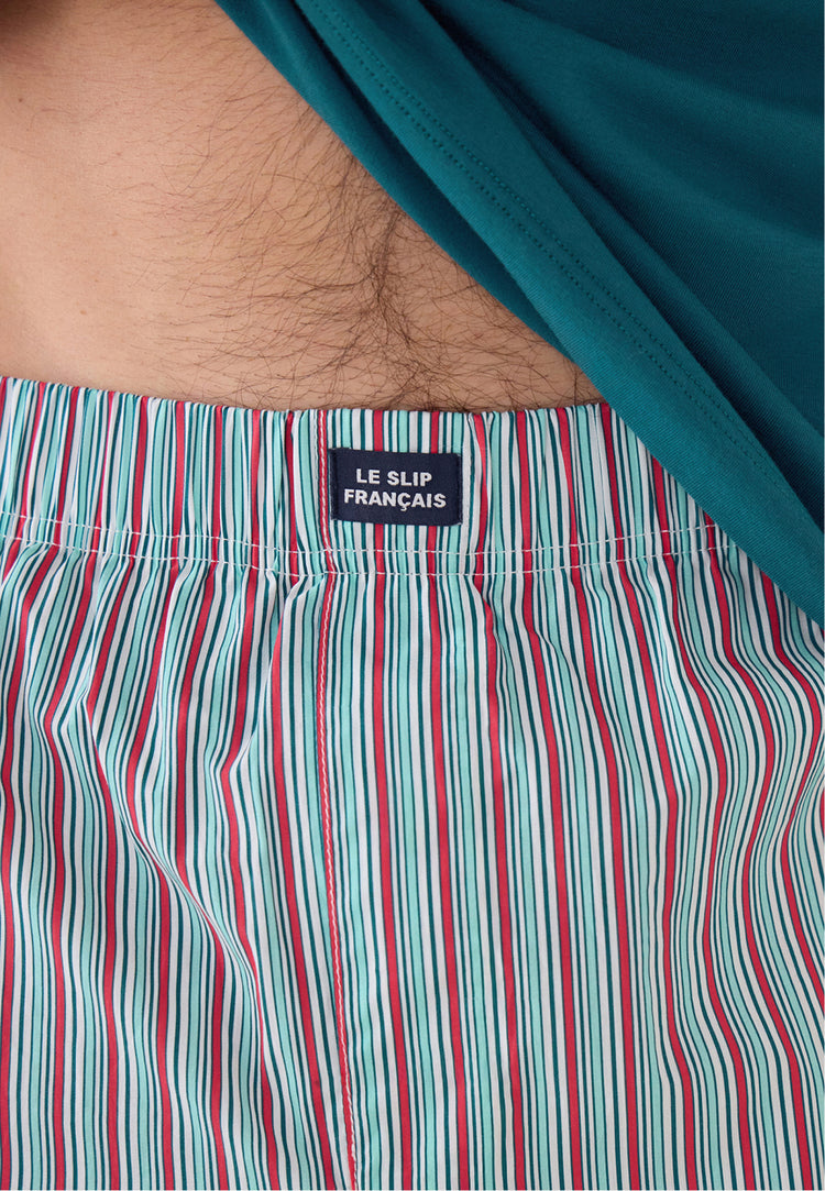 Bas de pyjamas court à rayures matelas rose en coton - Jacquot Rayure Matelas Rose Cerise - Le Slip Français - 4