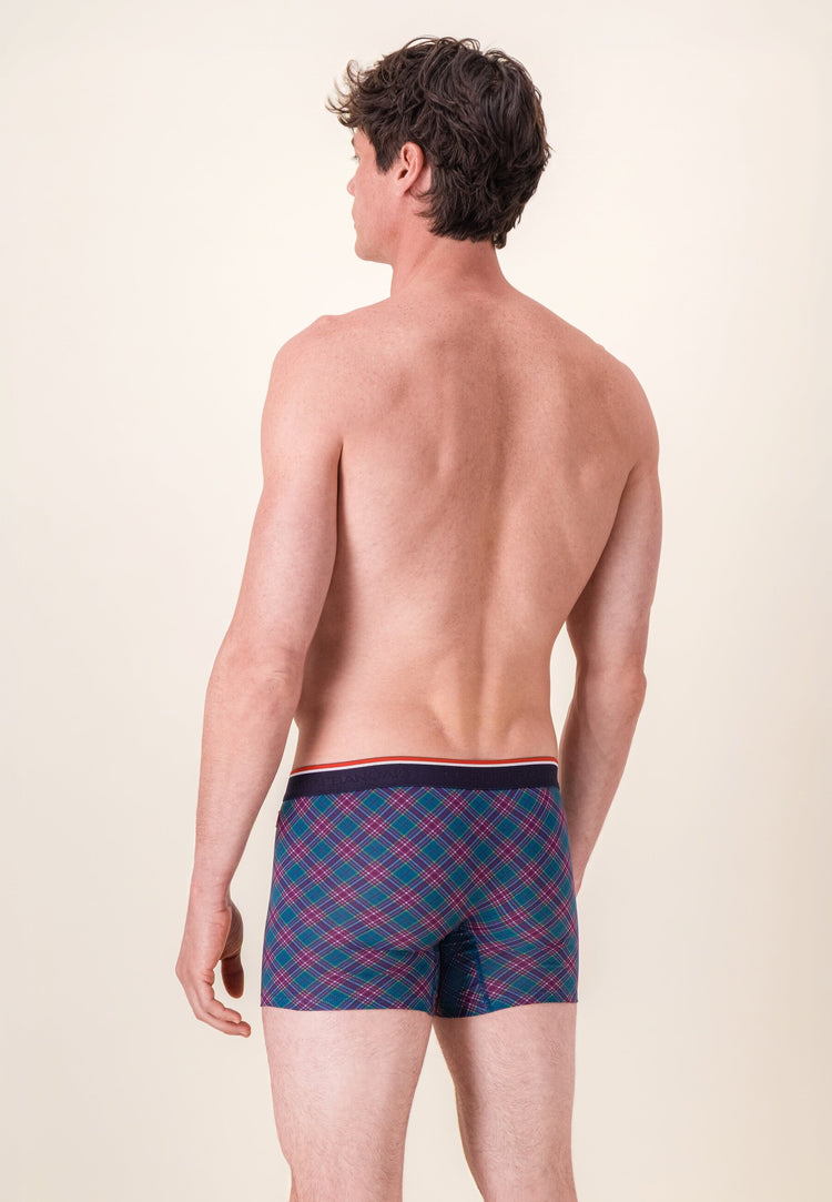Boxer long à motif tartan bleu canard en coton - Michel Tartan Bleu Canard - Le Slip Français - 3