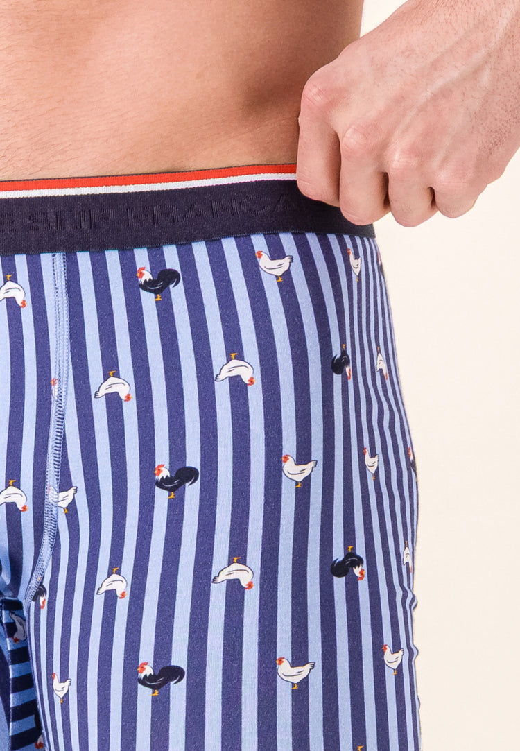 Boxer long à motif rayure coq bleu acier en coton - Michel Rayure Coq Bleu Acier - Le Slip Français - 5