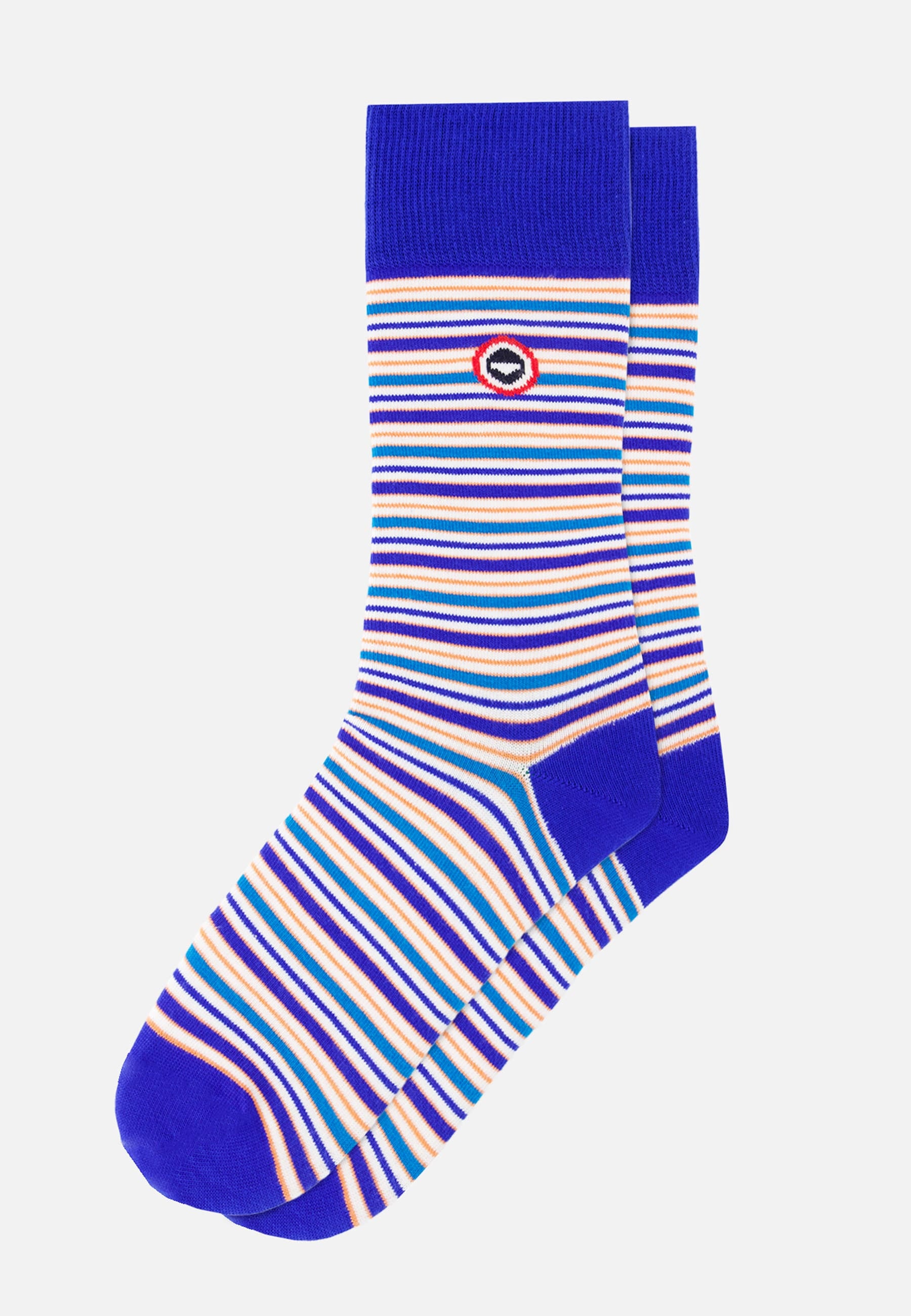 Chaussettes mi-hautes bleu à rayures matelas - Lucas Rayure Matelas Bleu Ocean - Le Slip Français -  1