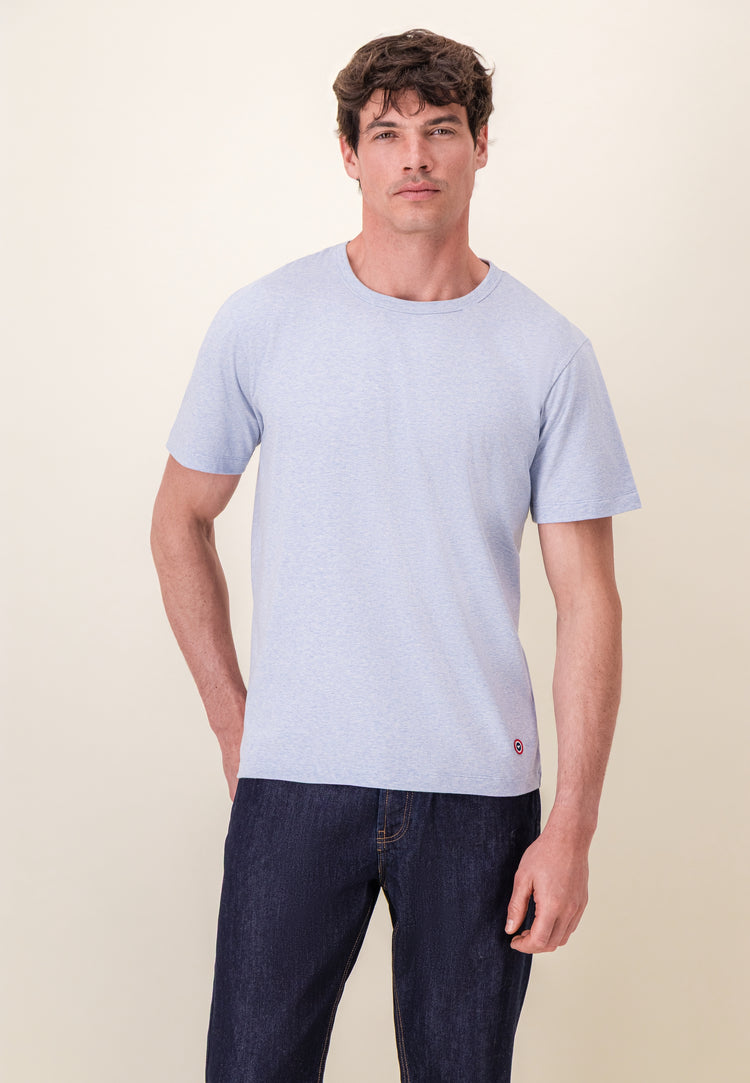 T-shirt à manches courtes bleu en coton - Formidable Bleu Ciel Chine - Le Slip Français - 1