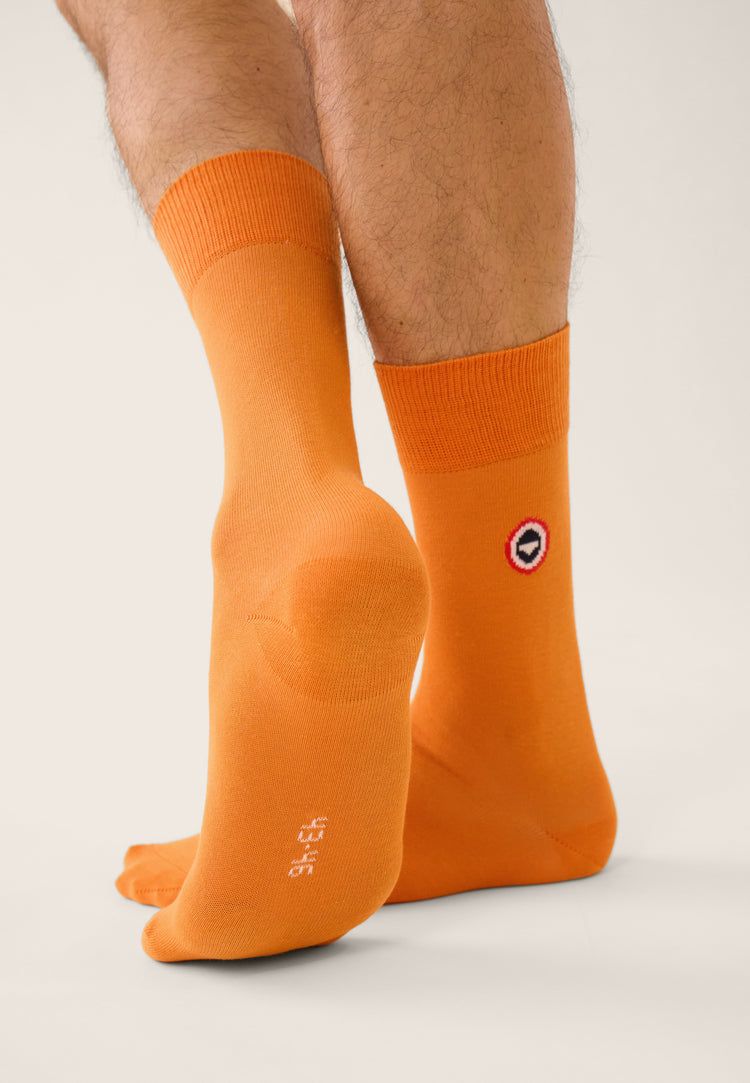 Chaussettes mi-hautes unies orange - Robuste Orange Pur - Le Slip Français - 3
