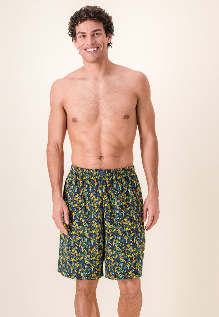 Bas de pyjamas court à motif jungle en coton - Fredy Jungle Kaki Veronese - Le Slip Français - 1