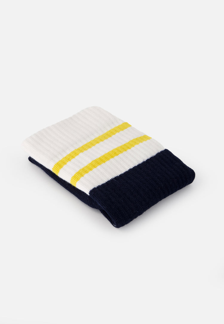 Chaussettes de sport mi-hautes rayées jaune et bleu marine - Wilfried Bloc Jaune Citron Marine - Le Slip Français - 5