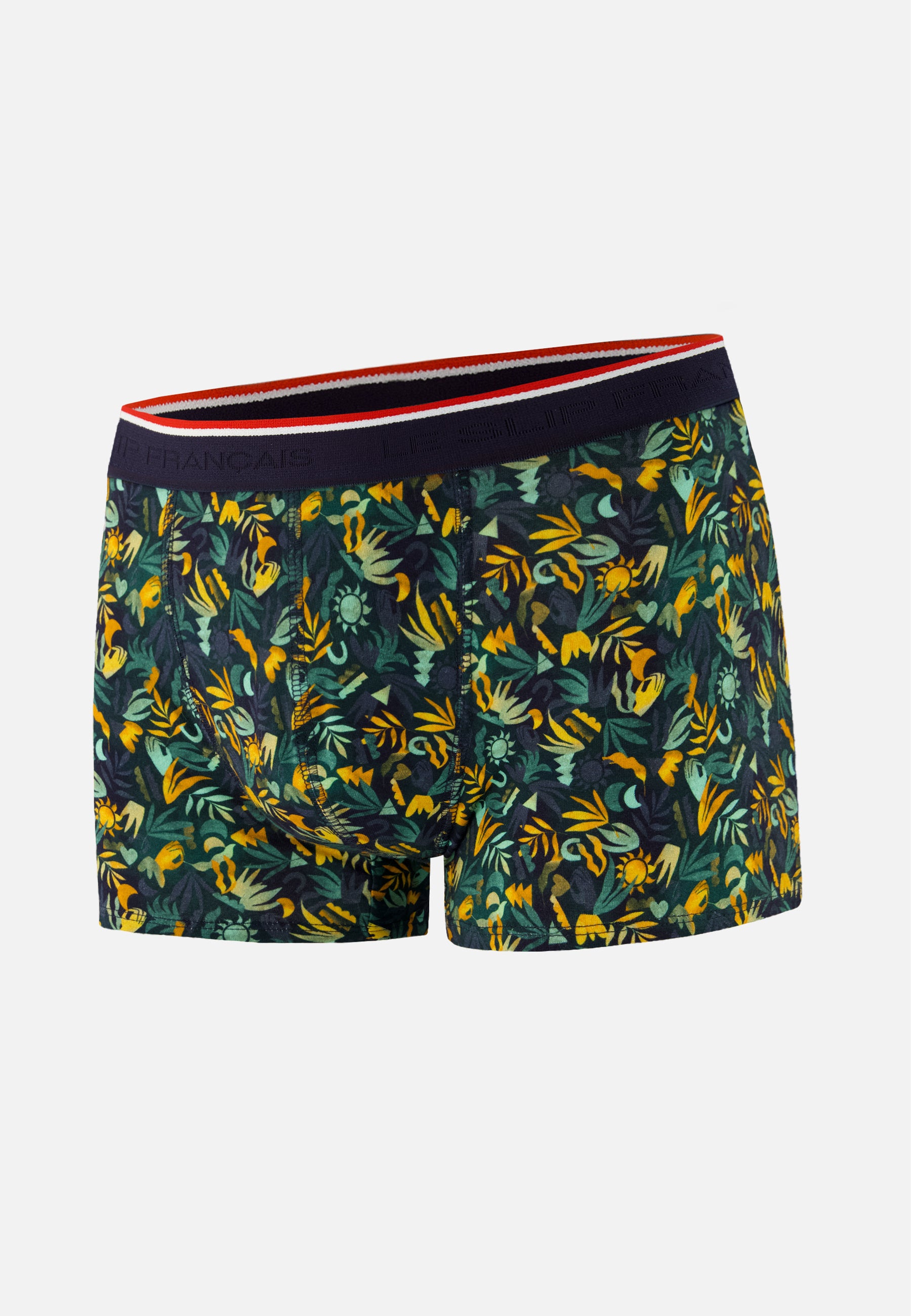 Boxer vert à motif jungle en coton - Marius Jungle Kaki Veronese - Le Slip Français -  1