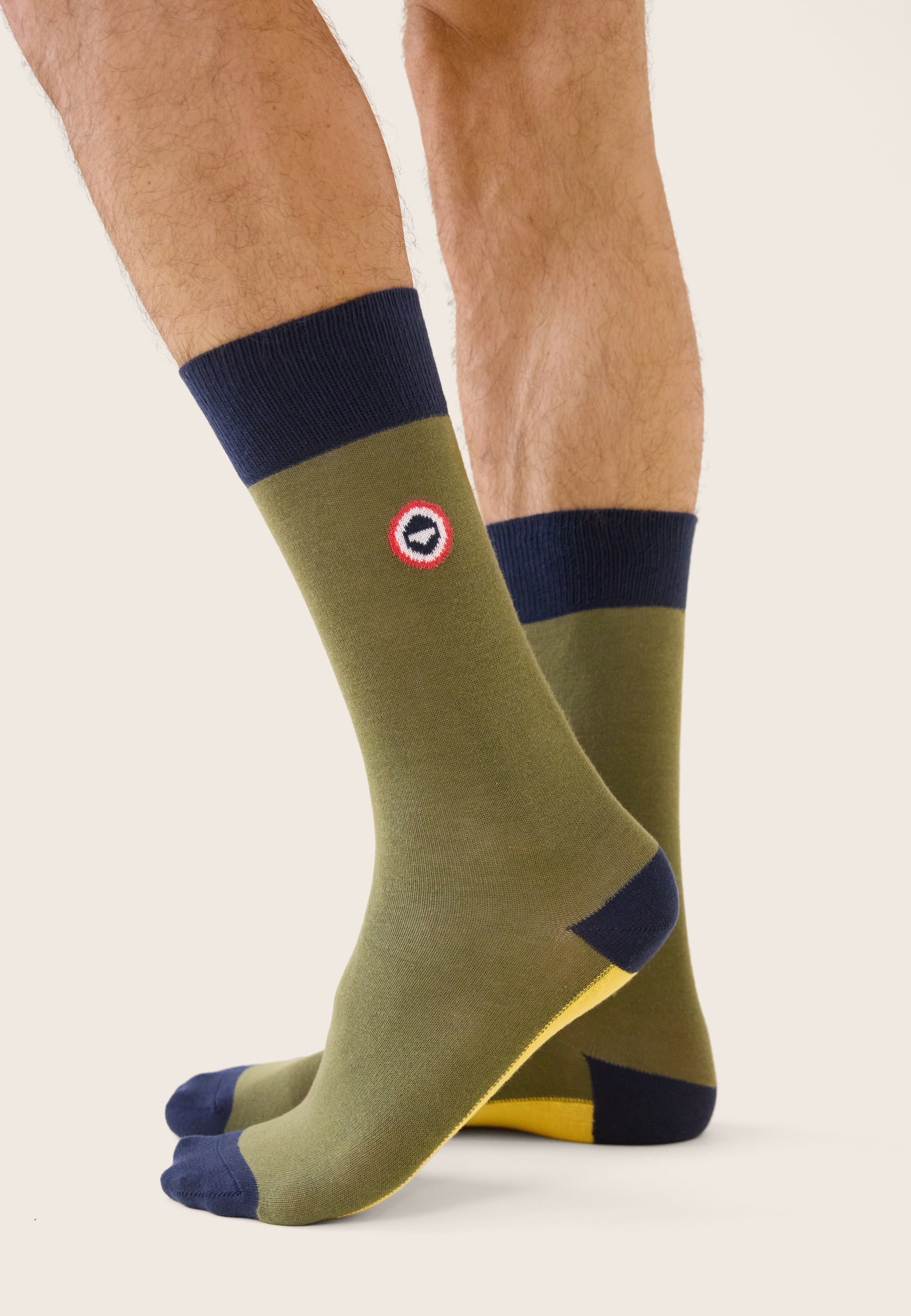Chaussettes mi-hautes kaki fantaisie - Lucas Bloc Marine Kaki Veronese Jaune Citron - Le Slip Français -  2