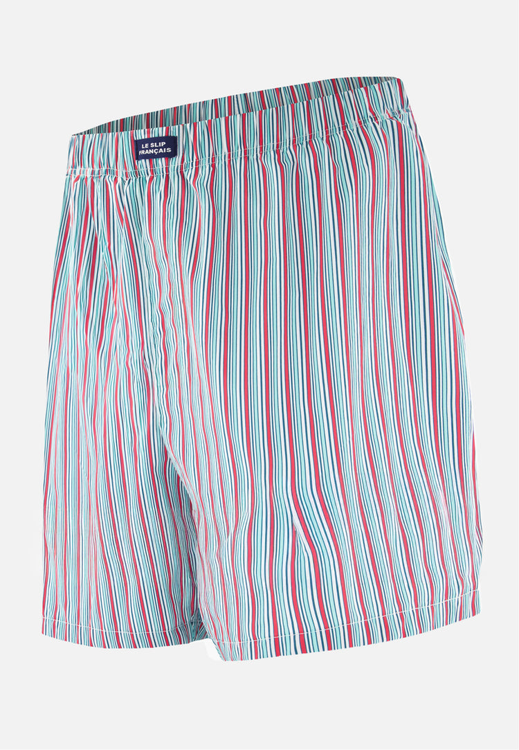 Bas de pyjamas court à rayures matelas rose en coton - Jacquot Rayure Matelas Rose Cerise - Le Slip Français - 1