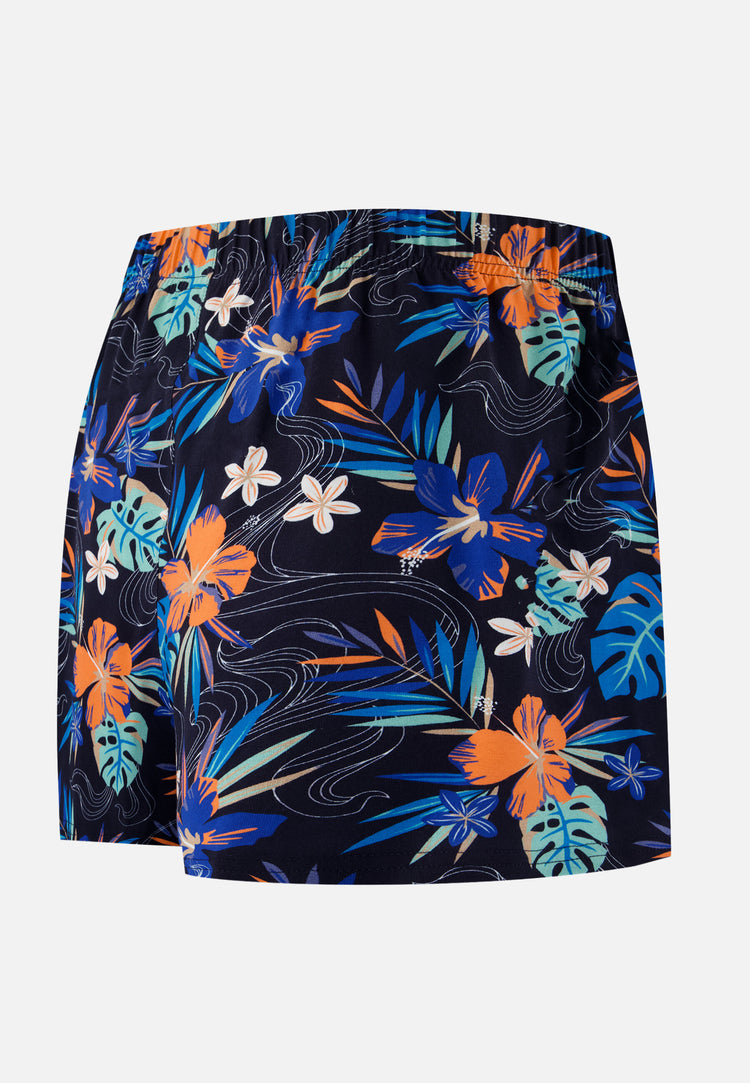 Caleçon bleu à motif florales en jersey de coton - Fredo Hawaï Bleu Nautique - Le Slip Français - 6