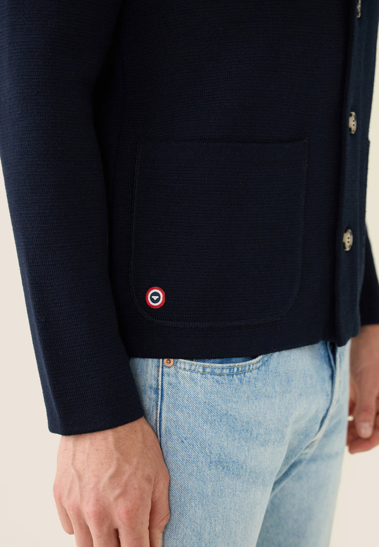 Cardigan homme en maille bleu marine - Eloi Marine - Le Slip Français - 3