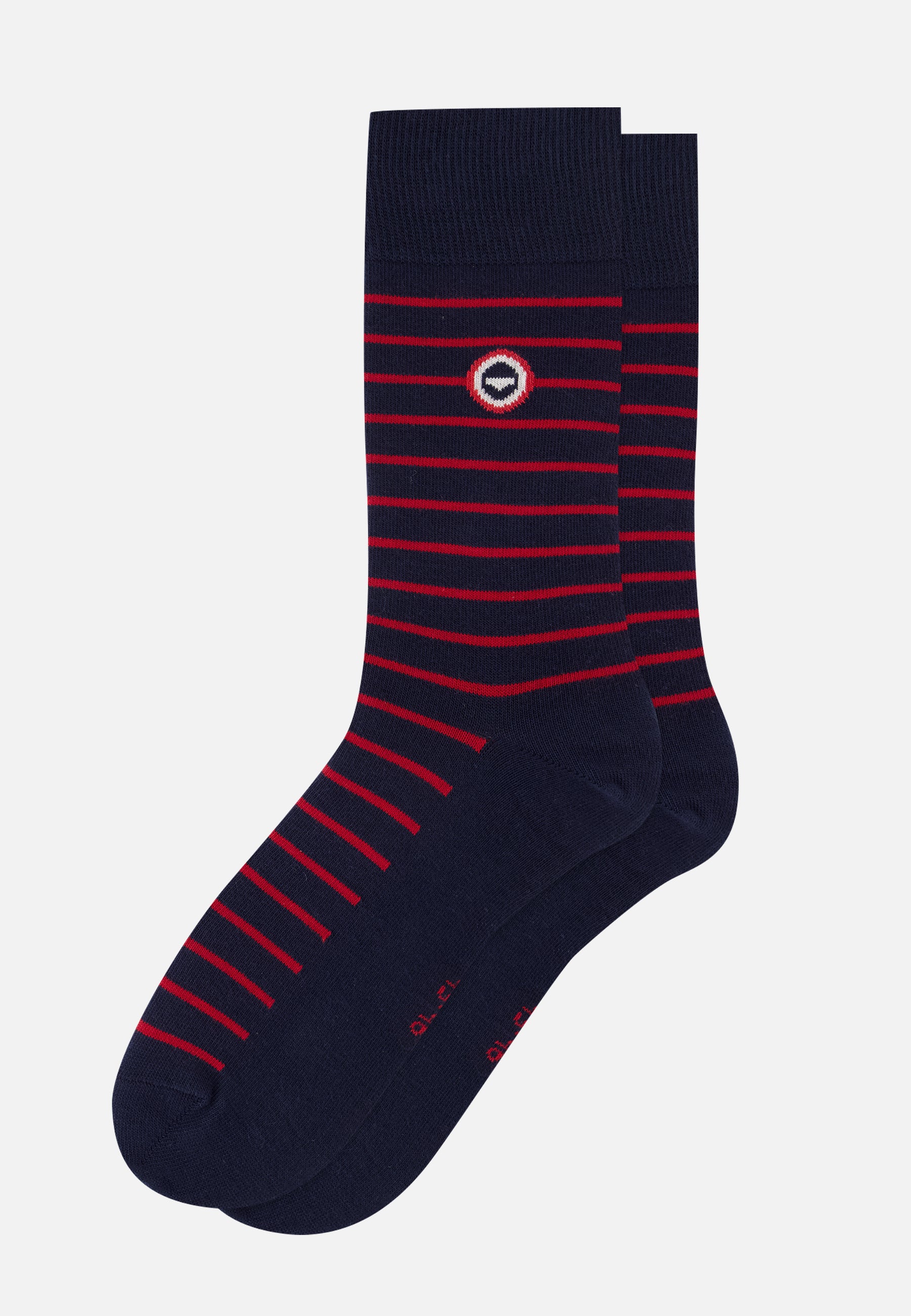 Chaussettes mi-hautes bleu marine à rayures rouges - Robuste Marine Rayures Rouge - Le Slip Français -  1