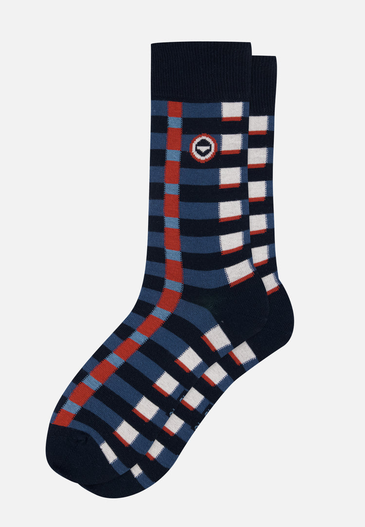 Chaussettes mi-hautes en coton - Lucas Mosaïque Acier Brique - Le Slip Français - 1