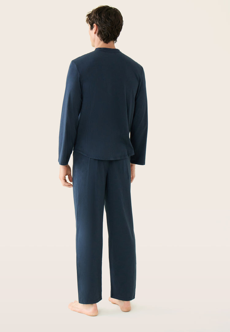Ensemble pyjama haut et pantalon bleu marine en coton - Pyjama Hugo Haut Manches Longues Et Bas Long Uni Marine - Le Slip Français - 3