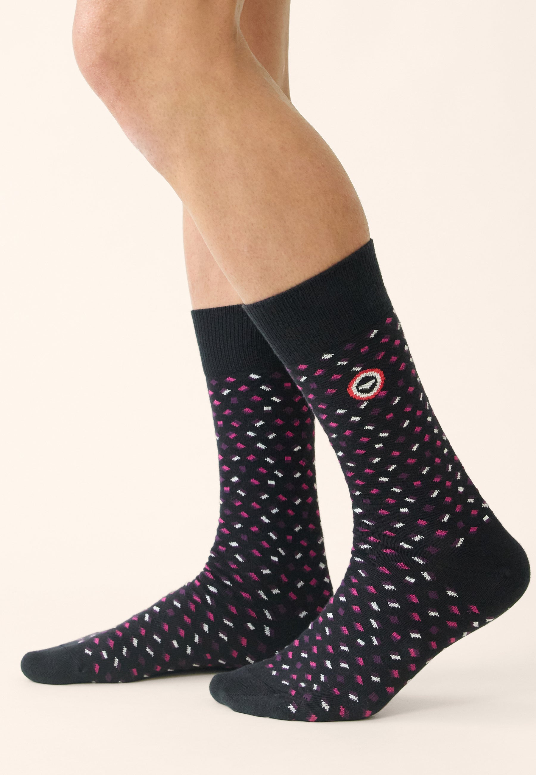 Chaussettes mi-hautes mixtes en coton - Lucas Petit Carre Fuchsia - Le Slip Français -  2