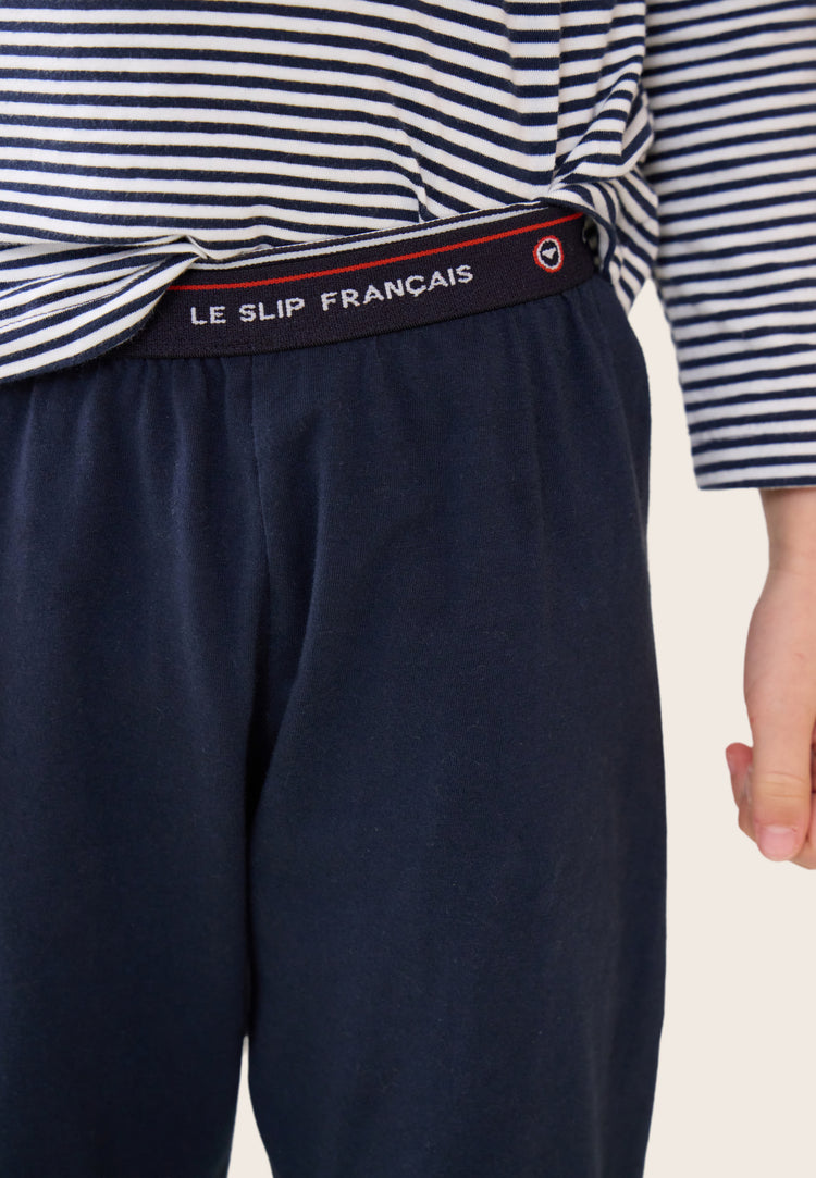 Ensemble pyjama enfant haut marinière et pantalon bleu marine en coton - Petit Jeason Mariniere Marine - Le Slip Français - 5