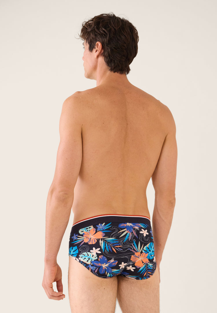 Slip bleu à motif floral en coton - Terrible Hawaï Bleu Nautique - Le Slip Français - 3